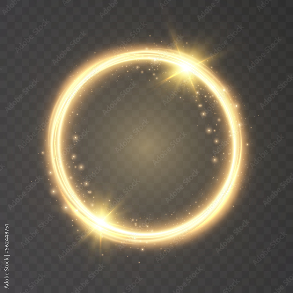Aufkleber light gold circle. round golden line light effect. glowing golden circle with neon effect. png frame