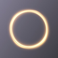 Light gold circle. Round golden line light effect. Glowing golden circle with neon effect. PNG frame for web design and illustrations vector