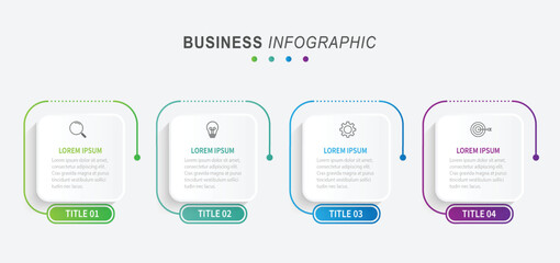 Thin line process business infographic with square template. Vector illustration. Process timeline with 4 options, steps or sections.
