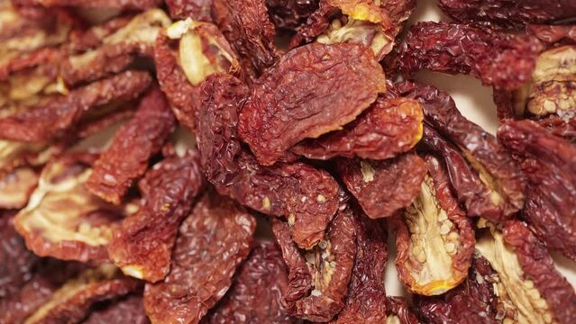 Dried fruits of gentle drying tomatoes with sea salt