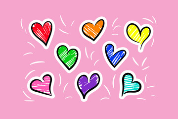 Simple doodle hearts. Hand drawn sketchy stickers