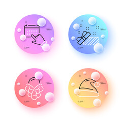 Event click, Present and Santa hat minimal line icons. 3d spheres or balls buttons. Ice cream icons. For web, application, printing. Calendar month, Gift, Christmas. Bubble waffle. Vector
