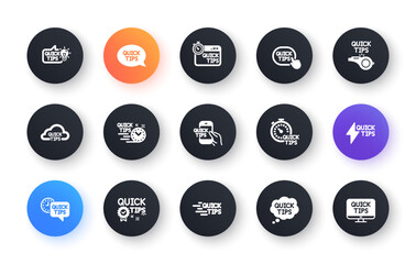 Quick tips icons. Helpful tricks, Solution and Quickstart guide. Tutorial classic icon set. Circle web buttons. Vector