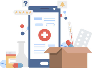 Online pharmacy flat icon Buying medicines by phone Internet shopping