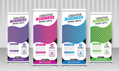 Business agency standee x rollup pullup signage retractable pop up outdoor trade show hoarding signboard modern banner design vector template for branding and marketing