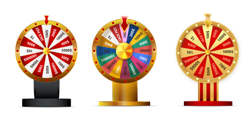 Wheel of fortune set object isolated on white background.