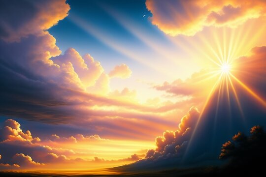 Die Sonne, die durch die Wolken scheint, ist ein wunderschöner Anblick. Es ist eine Erinnerung an Hoffnung und Verheißung,Sonne bricht durch Wolken, Sonne beleuchtet Wolken,Sonnenschein hinter Wolken,