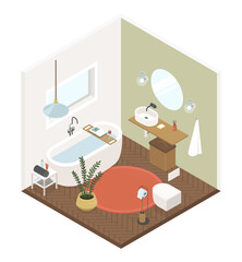 Cozy bathroom - modern vector colorful isometric illustration