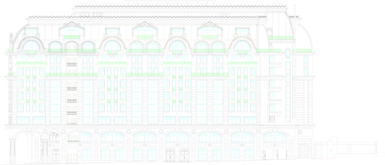 sketch vector illustration of vintage classic luxury hotel.