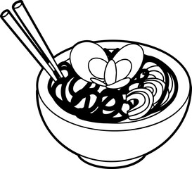 Traditional Japanese ramen and wave for restaurant printing on wallpaper.Ramen vector illustration for doodle art.