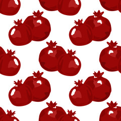 Seamless pattern with red shabby pomegranate on white background. Vector illustration. Harvest bright Vector illustration good for printing. Food, nature, organic ornament