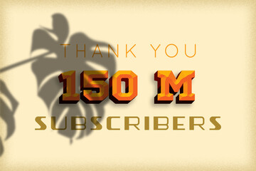 150 Million subscribers celebration greeting banner with Embossed Design