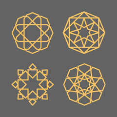 Set of islamic geometric outline pattern collection