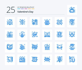 Fototapeta na wymiar Valentines Day 25 Blue Color icon pack including love. hanging. flower. shopping. gift