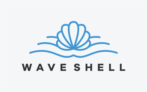logo design wave with shell line simple