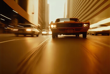 Naklejka premium A thrilling high speed car chase. Made with Generative AI. 