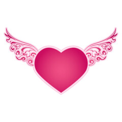 Graphic holiday illustration of a pink heart with beautiful wings 
