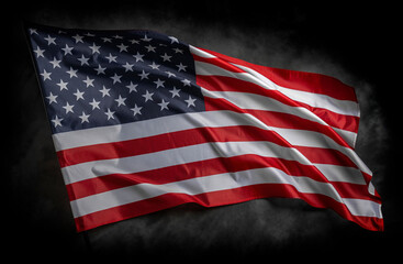 American flag on dark background. USA flag on a black background. - obrazy, fototapety, plakaty