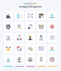 Creative Strategy And Management 25 Flat icon pack  Such As engineer. gear. user. bag. direction