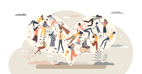 Diverse community with various different society groups tiny person concept, transparent background. Diversity with multicultural, multiracial and international people illustration.