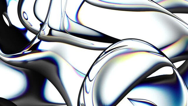 3d render abstract art video animation 3d background with part of surreal glass liquid substance in deformation transformation process with dispersion rainbow color spectrum prism effect on white