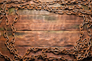 Old rusty chain top view background with copy space.