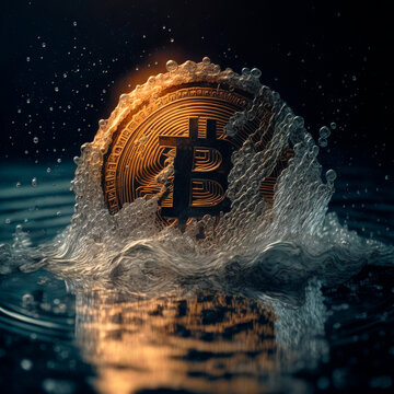 Bitcoin cayendo al agua, generative ai.