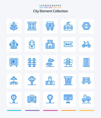 Creative City Element Collection 25 Blue icon pack  Such As hexagon. tourism. bus. tour. cable car