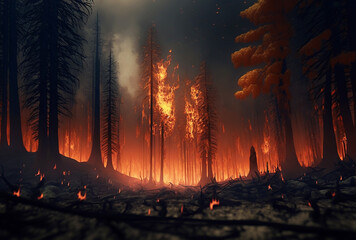 global warming danger, burning forest, forest fires, octane render. Ai generated art