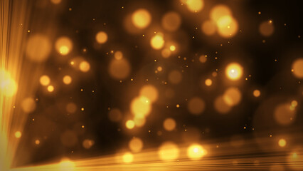 Gold particles abstract background with shining dust particles with flare bokeh on black...