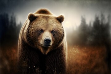 Obraz premium Grizzly Bear Stock Photo, Wildlife Photography, Generative Ai
