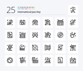 International Jazz Day 25 Line icon pack including music . ribbon . play . drink - obrazy, fototapety, plakaty
