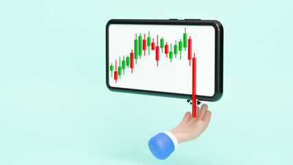 Economic recession crisis financial inflation business on crash stock chart background with monitor on smartphone. Fall financial market money investment price, low prices, money loss price. 3d render