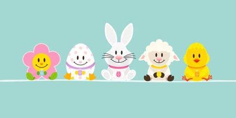 Weißer Osterhase & Freunde Mit Küken Banner Türkis