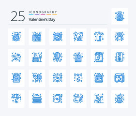 Fototapeta na wymiar Valentines Day 25 Blue Color icon pack including lifestyle. wine. love. love. celebrate