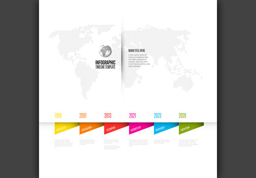 Simple horizontal timeline process infographic with triangle bookmarks