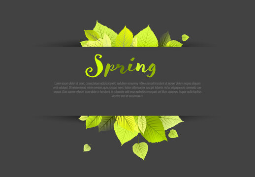 Green spring leafs sale post banner layout template with stripe dark version