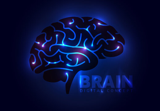 Digital brain concept template for artifical intelligence banners or headers