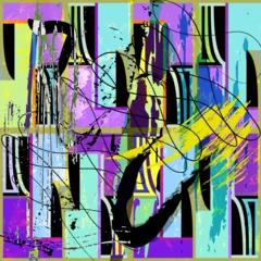 Zelfklevend Fotobehang abstract geometric background composition, with lines, paint strokes and splashes © Kirsten Hinte