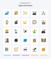 Creative Space 25 Flat icon pack  Such As flag. radar. science. antenna. planet