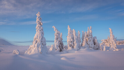 Winter landscapes on the Main Ural Ridge, Russia January