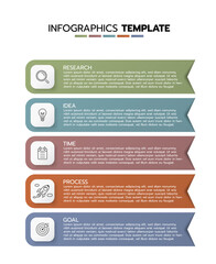 Business infographic template process with simple geometry square, rectangle, circle, triangle, curves in flat design template with thin line icons and 5 options or steps. Vector illustration.
