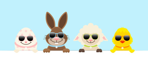 Osterei, Osterhase, Schaf & Küken Sonnenbrille Banner Himmel