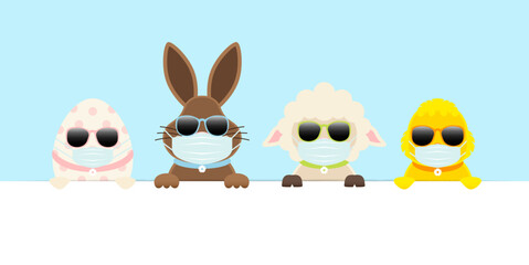 Osterei, Osterhase, Schaf & Küken Maske Sonnenbrille Banner Himmel