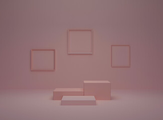 Abstract background, mock up scene with beige cube podiums on beige background. 3d rendering.