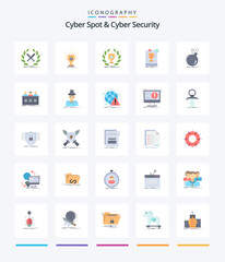 Creative Cyber Spot And Cyber Security 25 Flat icon pack  Such As danger. bomb. reward. rules. leader