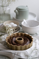 homemade chocolate cupcake in kitchen