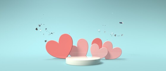 Hearts with a podium - Appreciation and love theme - 3D