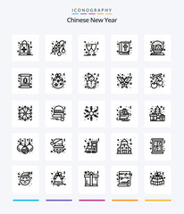 Creative Chinese New Year 25 OutLine icon pack  Such As bowl. christmas. dot. book. wine