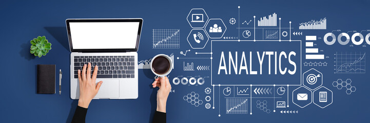 Analytics theme with person using laptop computer